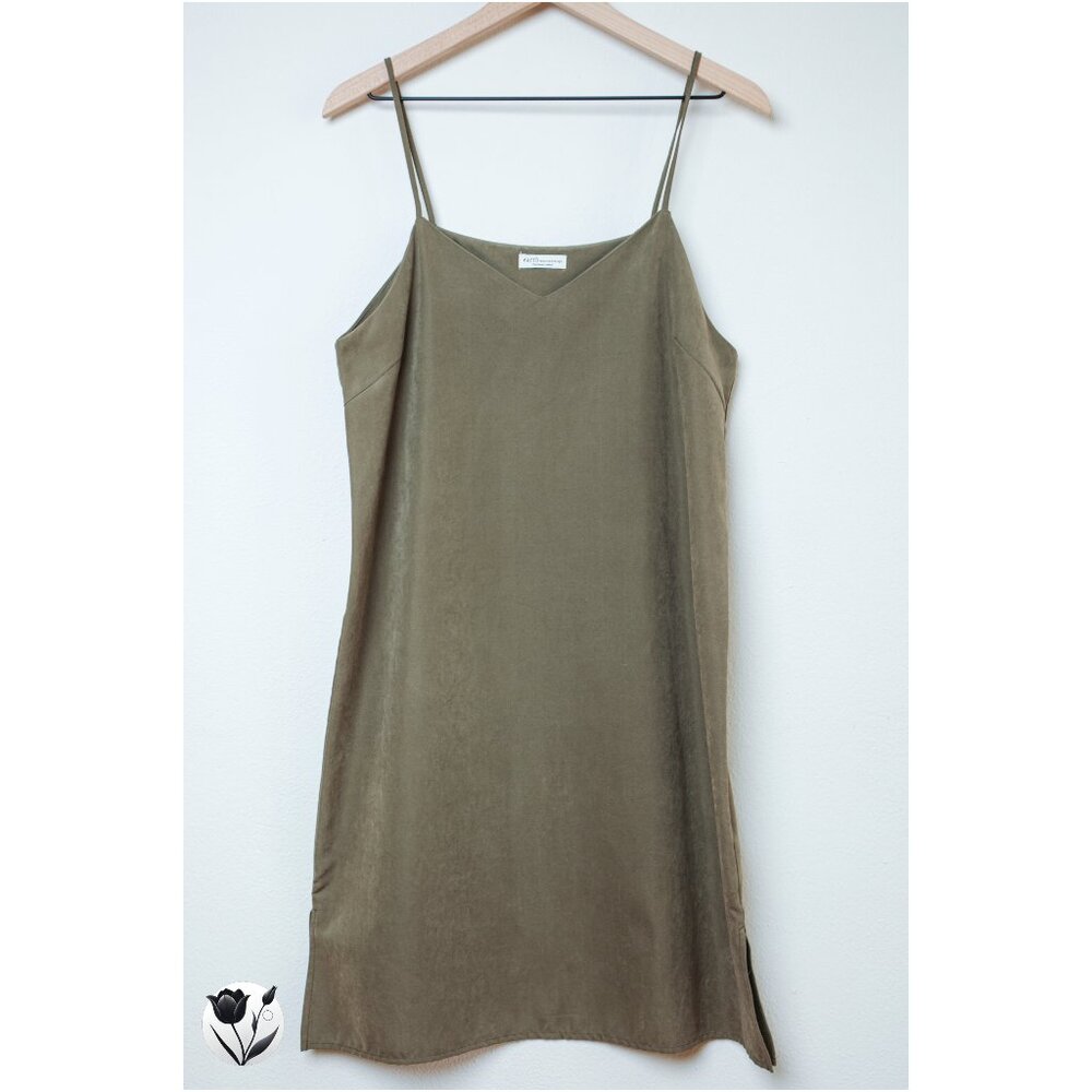 Women's Earth Music & Ecology Mini Dress S / M Khaki Slip Strap Faux Suede Japan